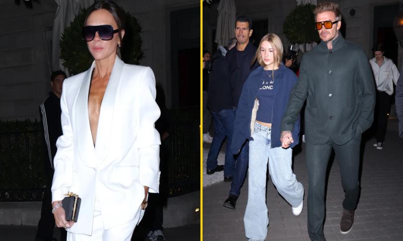 Виктория и Дэвид Бекхэм гуляют по улицам Парижа с дочерью Виктория и Дэвид Бекхэм гуляют по улицам Парижа с дочерью