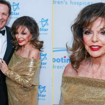 92-летняя Джоан Коллинз обнажает плечи в золотом платье на гала-вечере вместе со своим мужем, который моложе ее на 32 года