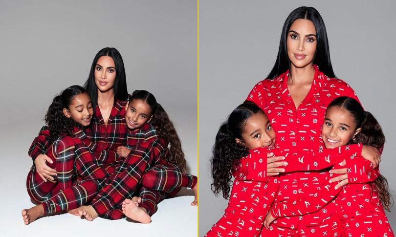 Ким Кардашьян опубликовала праздничное фото в пижамах