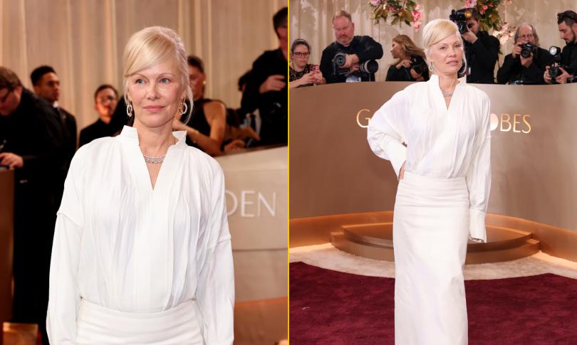 Памела Андерсон снова «без тяжёлого гламура»:белая рубашка, бриллианты и эксперимент на красной дорожке