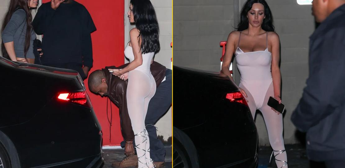 Бианка Цензори, одетая в белый комбинезон из колготок