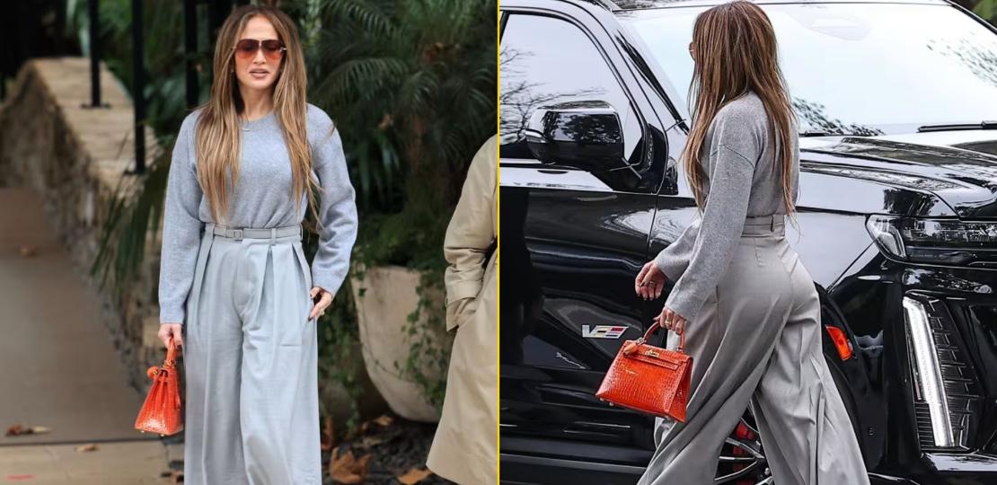 Дженнифер Лопес, одетая во все серое, направляется на обед, размахивая сумкой стоимостью более 20 000 долларов
