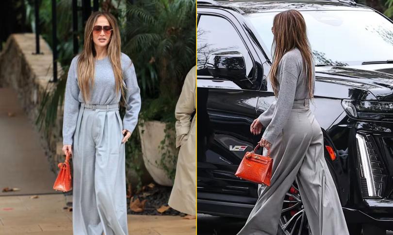 Дженнифер Лопес, одетая во все серое, направляется на обед, размахивая сумкой стоимостью более 20 000 долларов