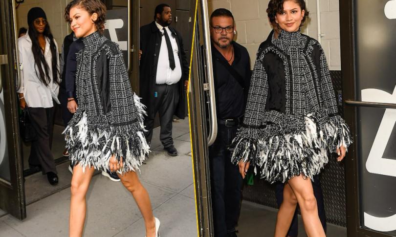 Зендая появилась в Нью-Йорке в эффектном твидовом образе и снова подогрела слухи о свадьбе с Томом Холландом